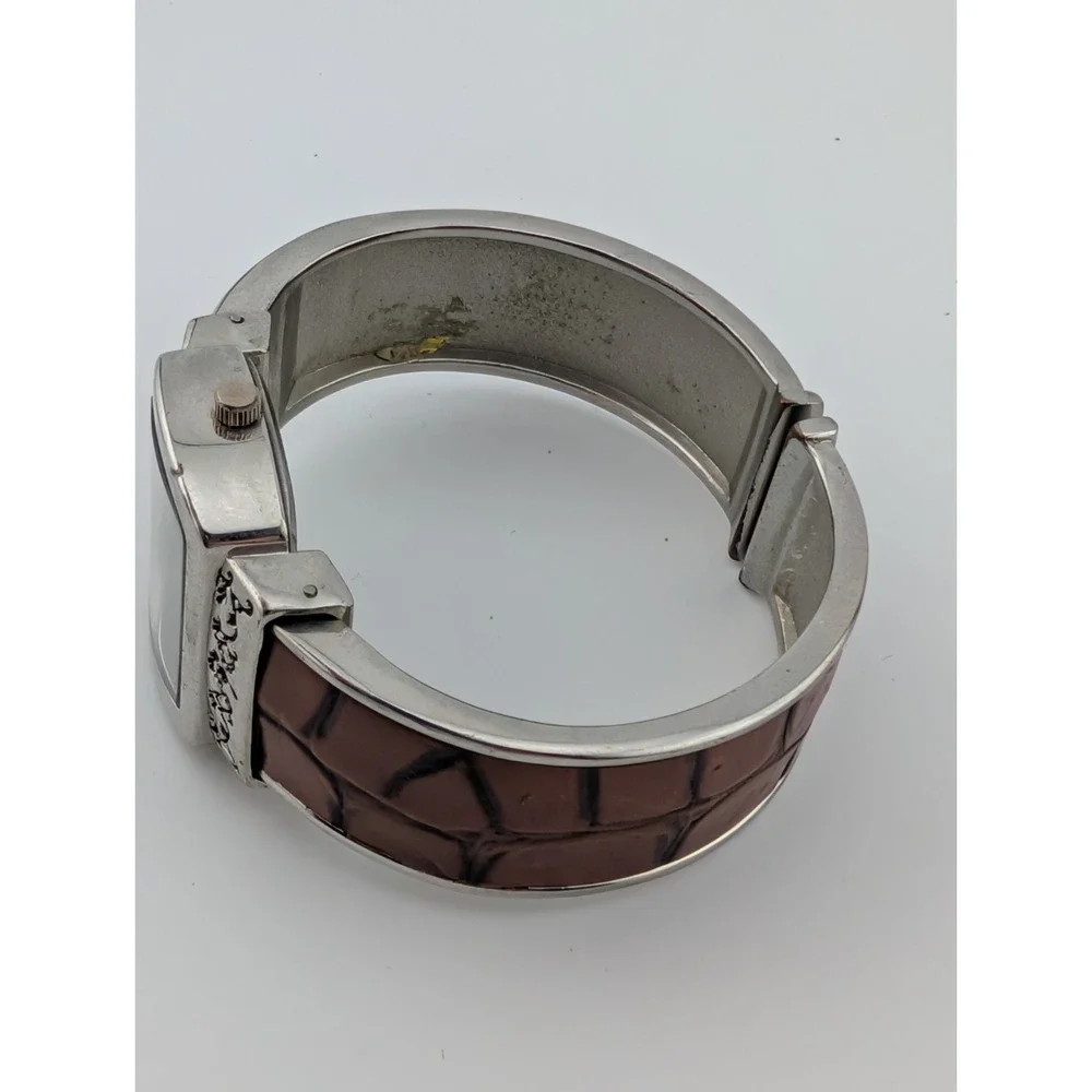 Bijoux Terner Watch Women 30mm Silver Case Brown Leather Bangle Band New Battery